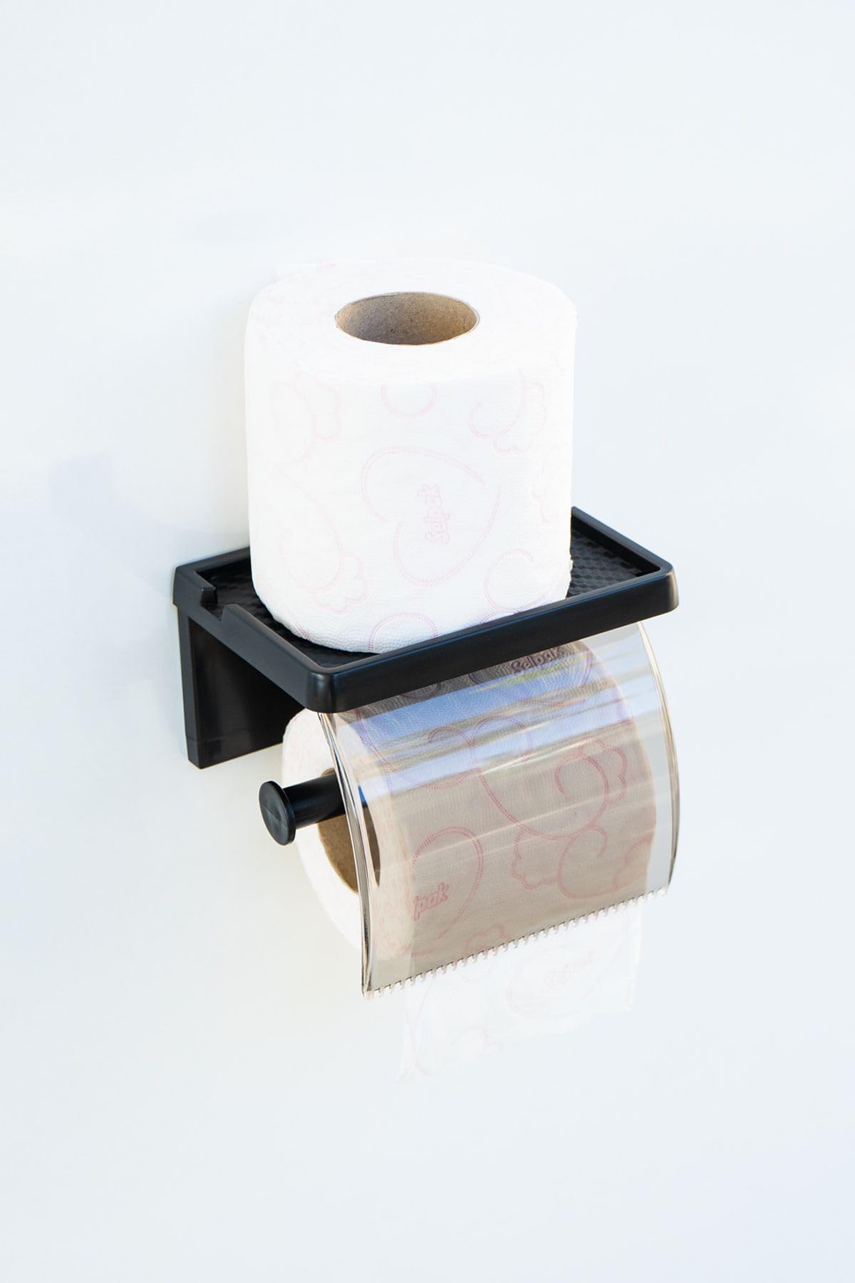 ATA HOME Yapışkanlı Kapaklı Tuvalet Kağıdı Askısı Banyo Tuvalet Kağıtlığı Aparatı Peçetelik Organizer Plastik, Siyah
