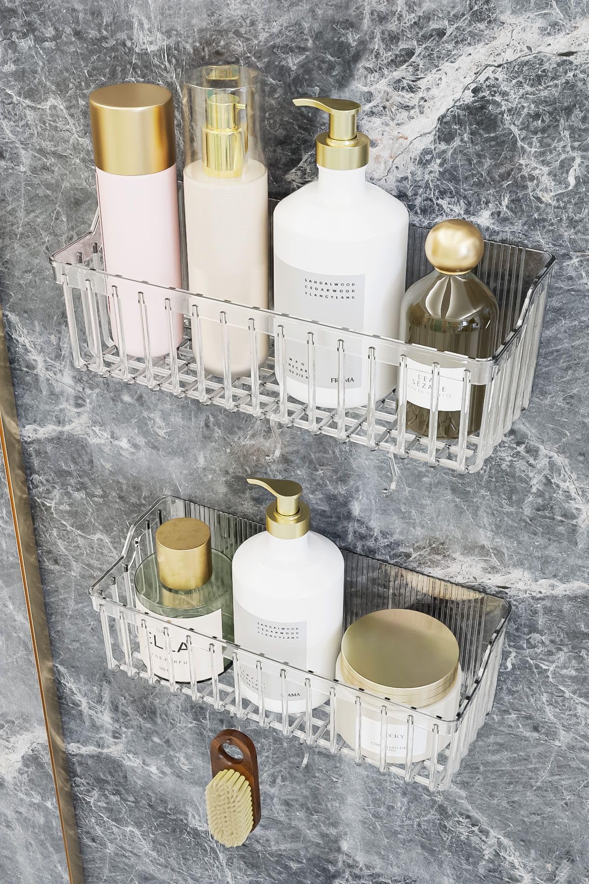 ATA HOME Banyor Yapışkanlı Banyo Rafı, 2'li Banyo Düzenleyici Organizer Banyo Duş Rafı Şampuanlık, Plstik