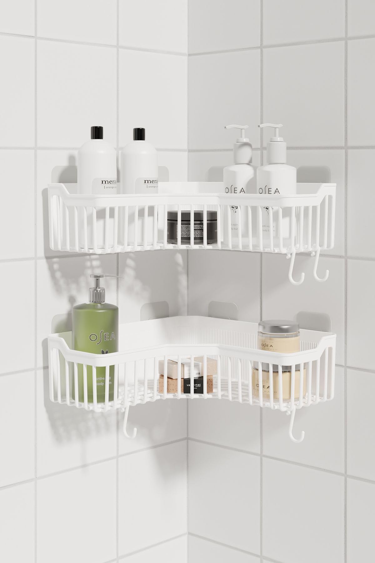 ATA HOME Banyor Köşe Yapışkanlı Banyo Rafı, 2'li Banyo Düzenleyici, Duvar Duş Rafı Bany Organizer Şampuanlık