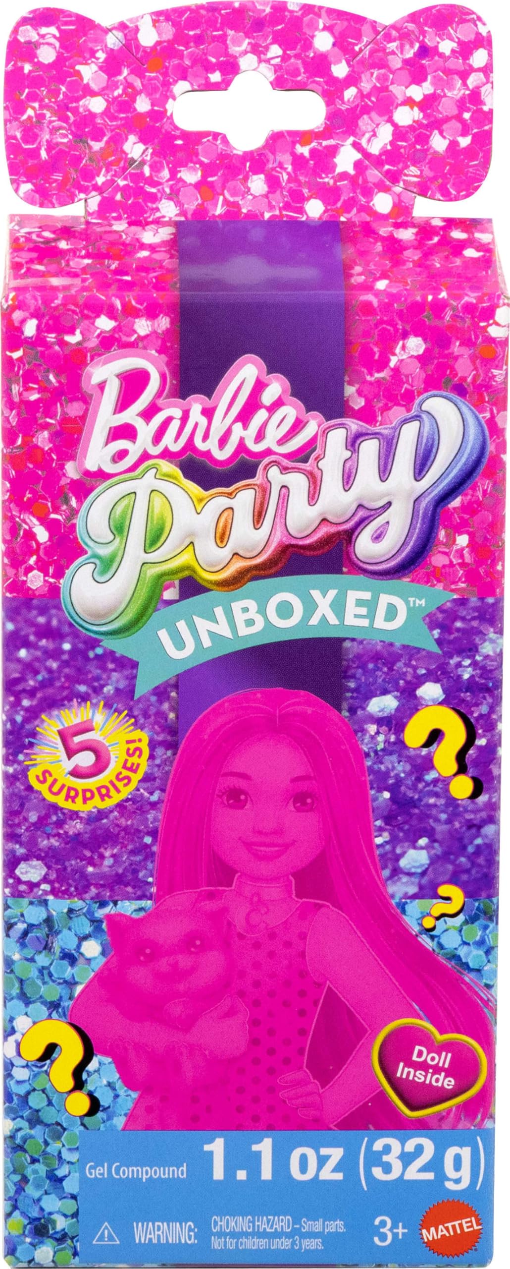 Barbie Party Unboxed Chelsea oyuncak bebek seti, Glam Party serisi 6 sürpriz, evcil hayvan ve renk d