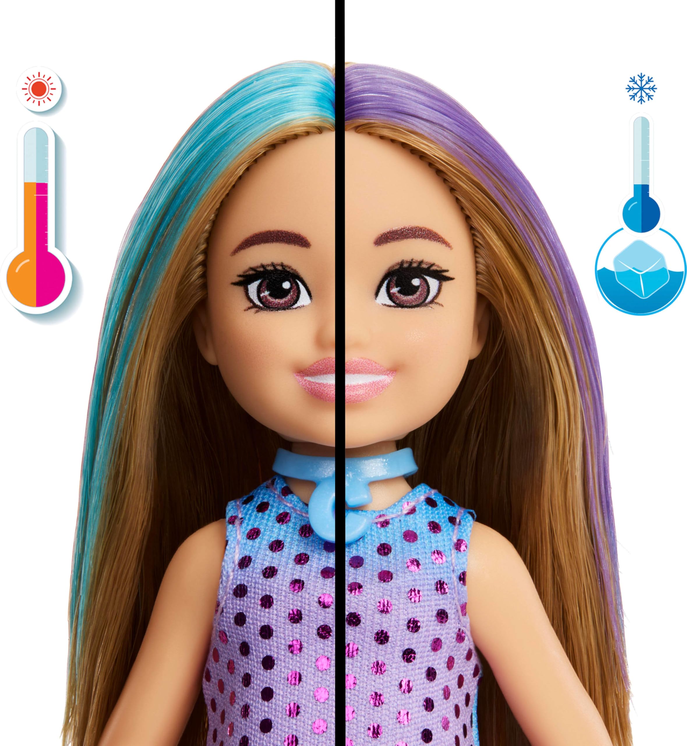 Barbie Party Unboxed Chelsea oyuncak bebek seti, Glam Party serisi 6 sürpriz, evcil hayvan ve renk d