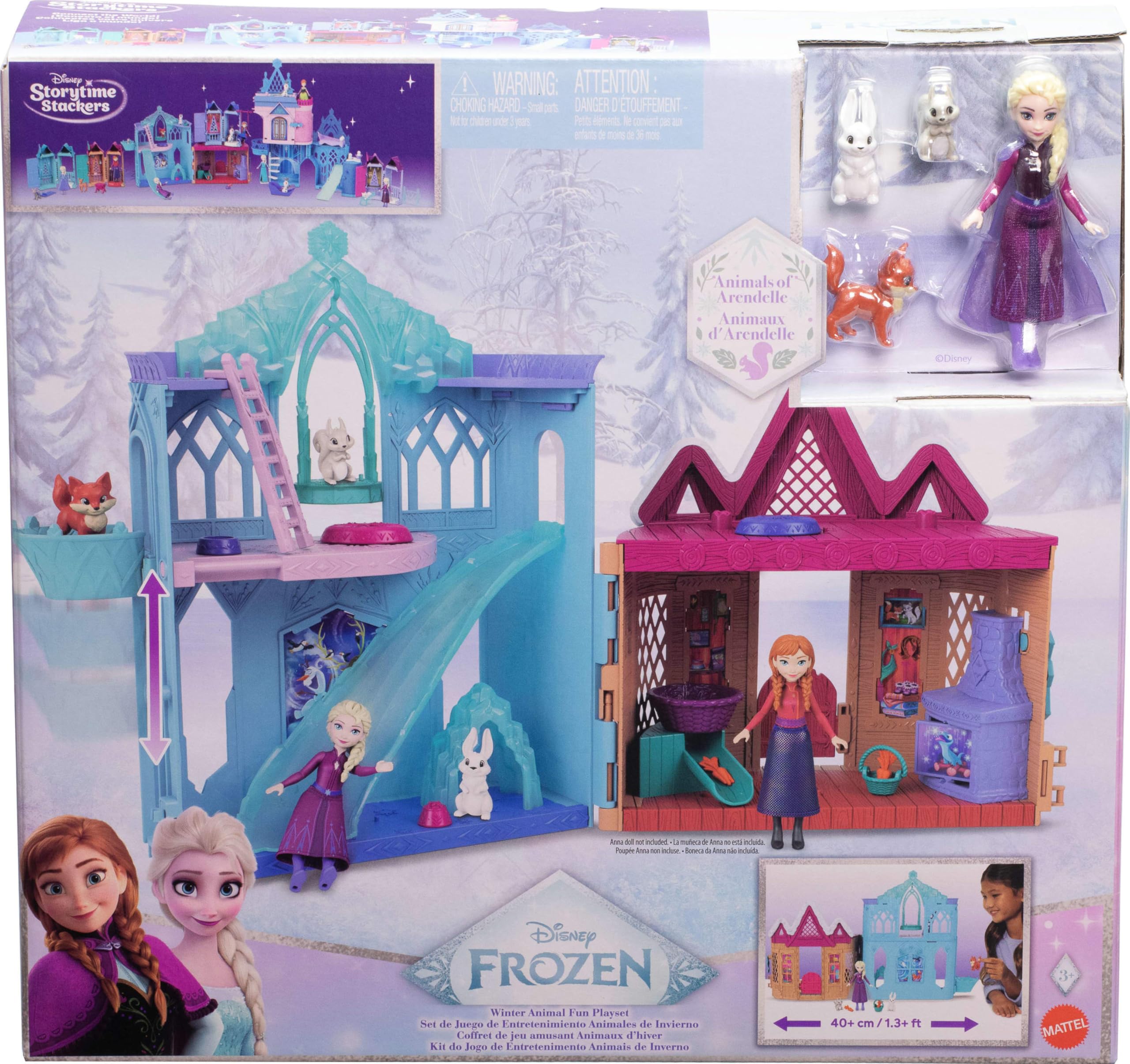 Mattel Disney Karlar Ülkesi minik Elsa bebek oyun seti ve 10 oyun alanı, 3 hayvan dost, 8 aksesuar,