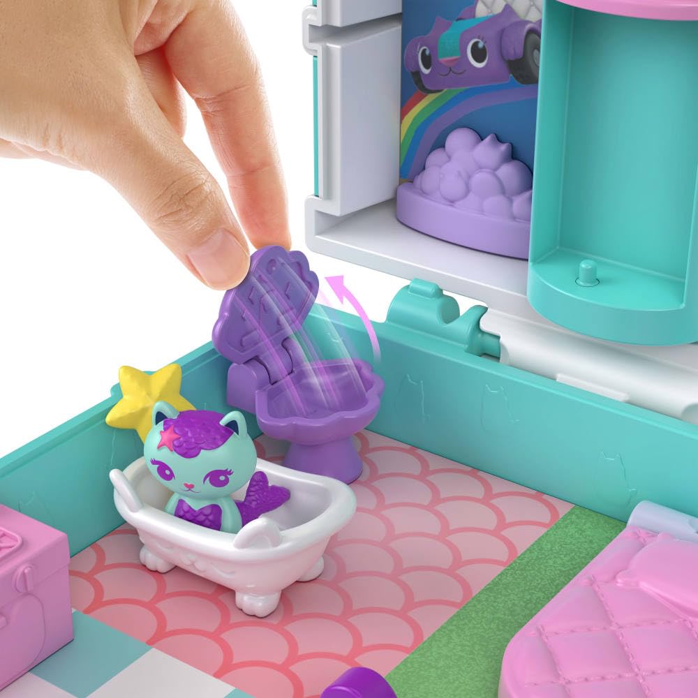 Polly Pocket ve Gabby's Dollhouse mikro bebekler ve mini oyun seti, temalı 9 aksesuar ve dostlar Pandy Paws, Cakey ve MerCat, JFV02