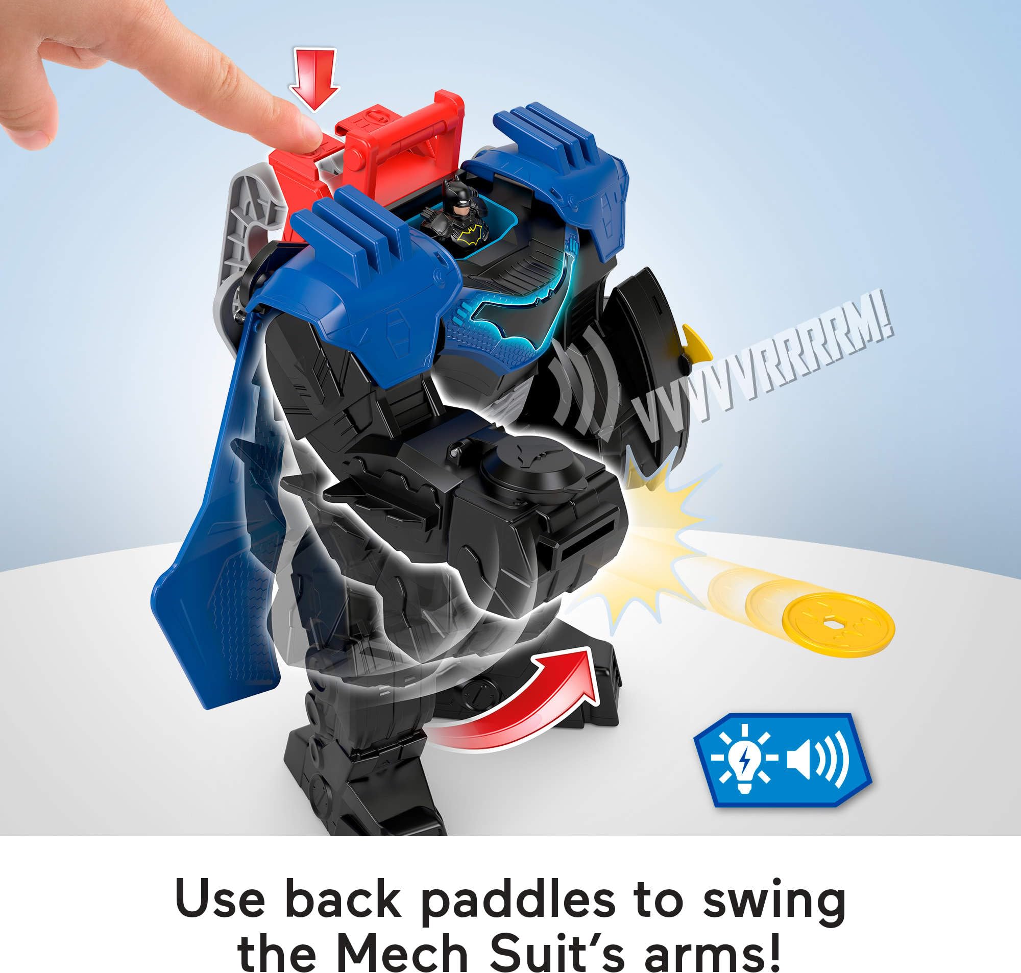 Fisher-Price Işıklı, sesli ve hareketli Imaginext DC Super Friends Batman Uçuş Aracı, 7,5 cm'lik aksiyon figürü, fırlatıcı ve disklerle 36,5 cm'lik oyuncak, JDL03