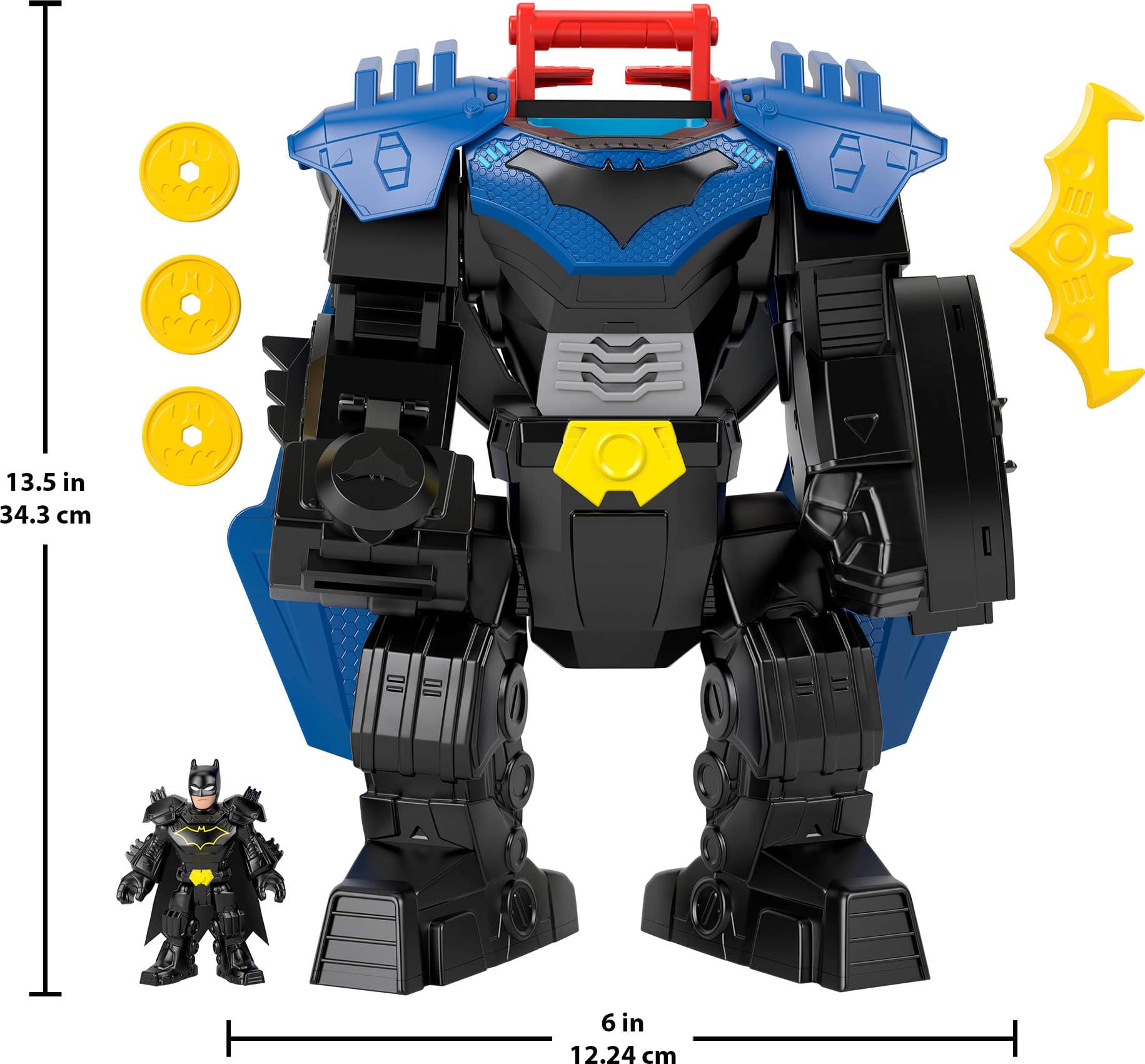 Fisher-Price Işıklı, sesli ve hareketli Imaginext DC Super Friends Batman Uçuş Aracı, 7,5 cm'lik aksiyon figürü, fırlatıcı ve disklerle 36,5 cm'lik oyuncak, JDL03
