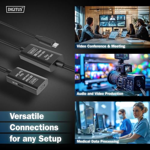 DIGITUS Aktif USB 3.2 Gen 1 Uzatma Kablosu – 10 m – USB-C Fiş Soket – Tekrarlayıcı USB Kablosu Tak v