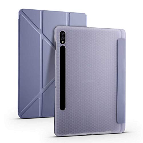 Kilifplus Samsung Galaxy Tab S7 FE T970 ile Uyumlu Kılıf Tri Folding Silikon Kalem Bölmeli Katlanabilir Standlı PU Deri Yumuşak Kapak, Tablet Kılıfı [Kalem Alanı, Akıllı Kapak, Uyku Modlu] - Mor
