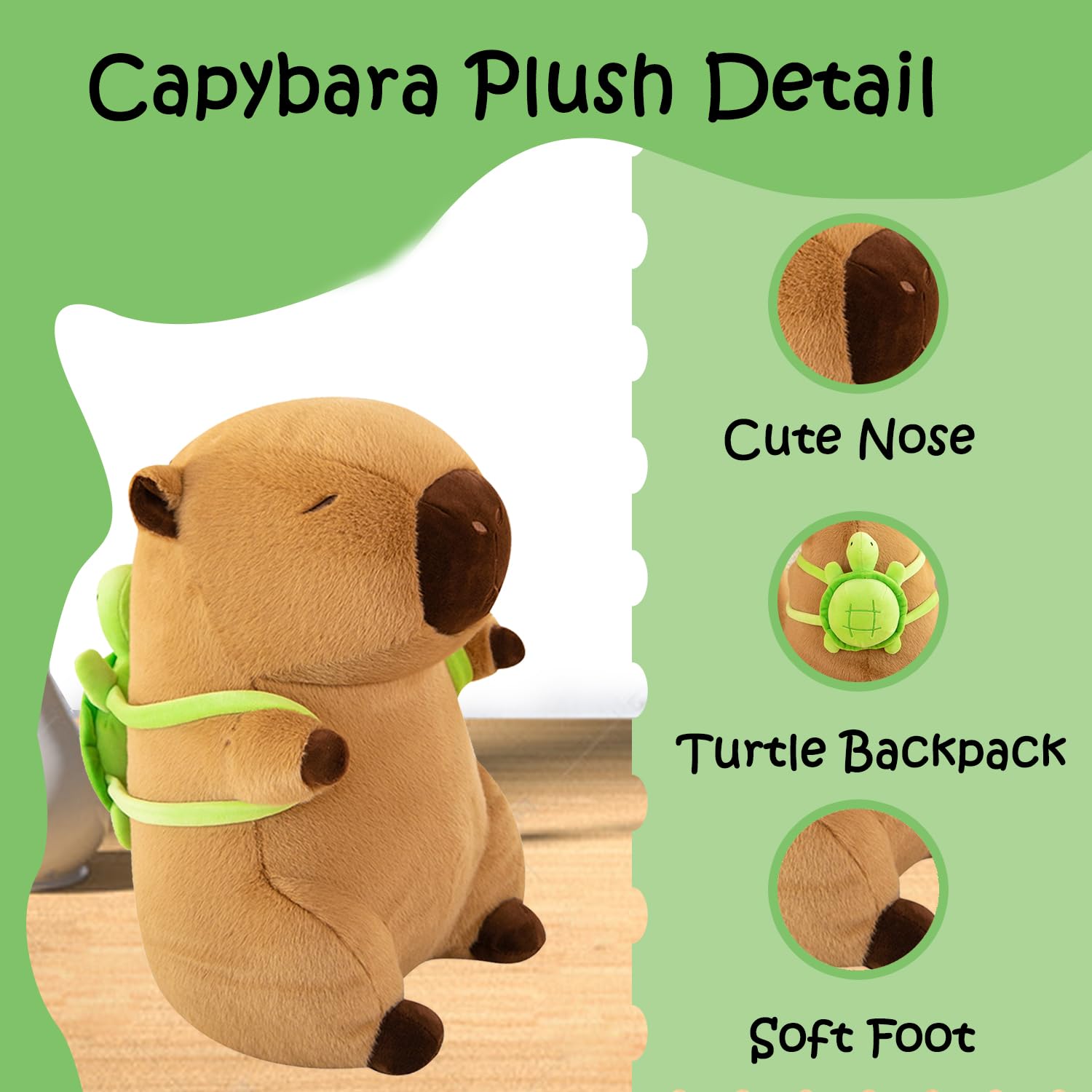 Atsmoce 25 cm Capybara Pelüş Hayvan, Capybara Pelüş, Kaplumbağa Sırt Çantası ile Pelüş Hayvan, Çocuklar için Hediye