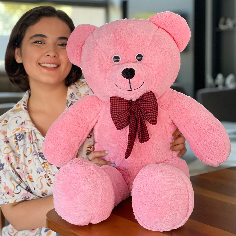 80 cm Dev Pelüş Ayıcık,Papyonlu Peluş Ayı,Yumuşak ve Sevimli Büyük Boy Oyuncak Ayı,Sarılmalık Papyonlu Ayıcık,Sevgiliye Hediye (Pembe)