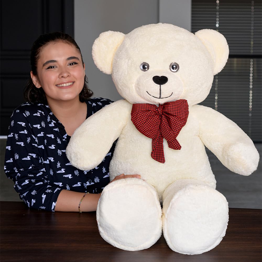 Krem Papyonlu Dev Pelüş Ayıcık,Papyonlu Ayı,Yumuşak ve Sevimli Büyük Boy Oyuncak Ayı,Sarılmalık Papyonlu Ayıcık,Sevgiliye Hediye (80cmKrem)