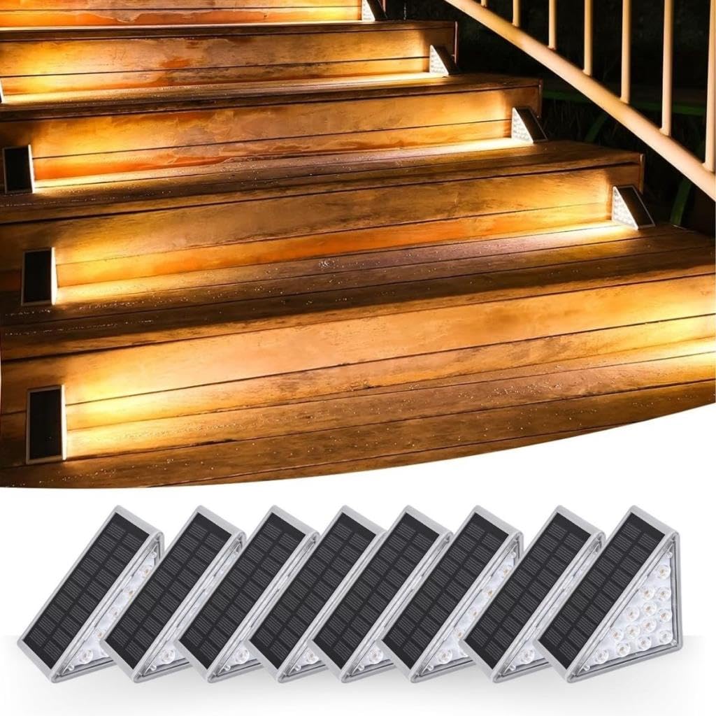SANEC 8 Adet Üçgen Güneş Enerjisi ile Şarj Olan Dış Mekan Solar Basamak Köşe Lambası