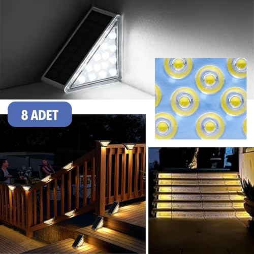 SANEC 8 Adet Üçgen Güneş Enerjisi ile Şarj Olan Dış Mekan Solar Basamak Köşe Lambası