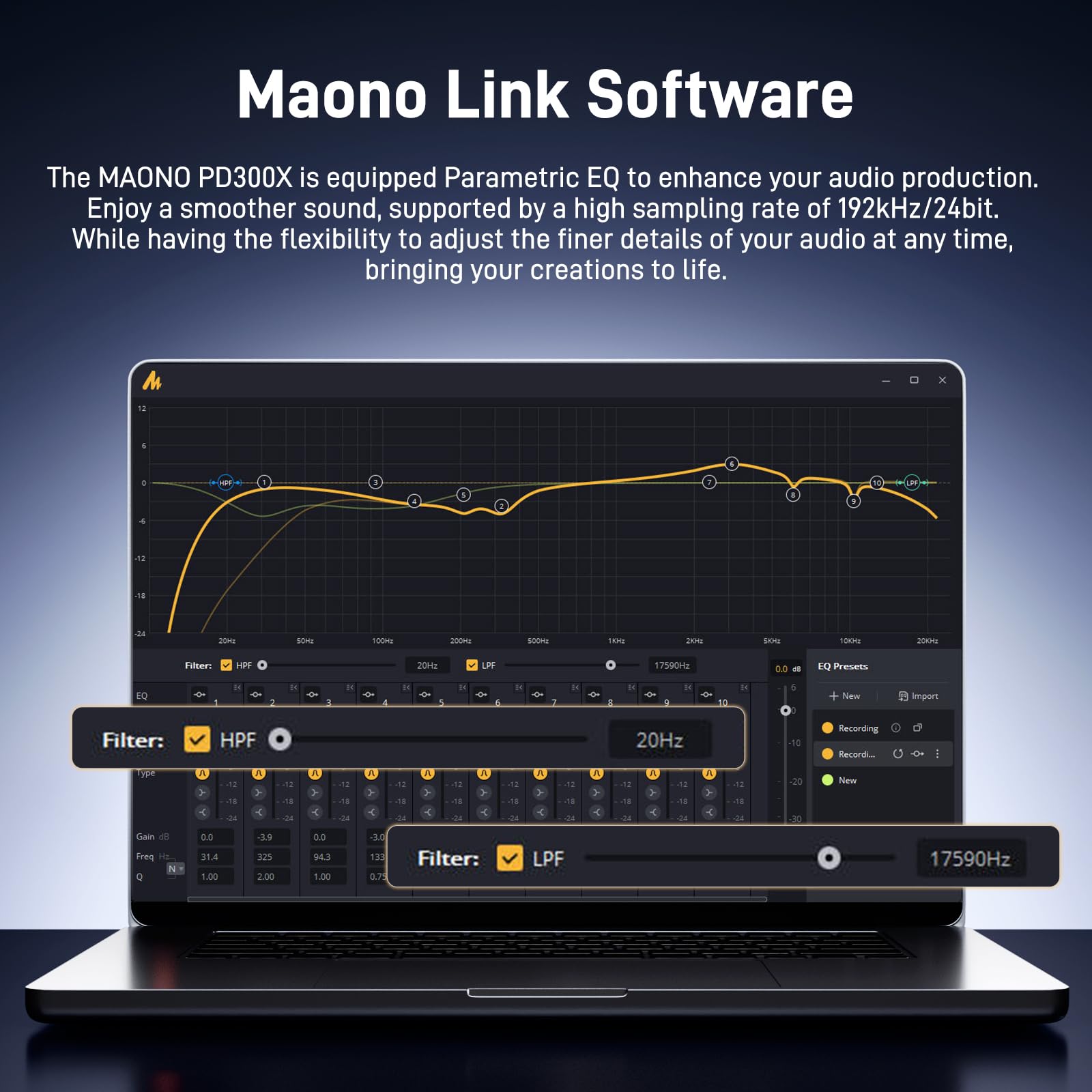 MAONO PD300X Podcast Mikrofon - Gürültü Engelleme özelliğine sahip XLR/USB Mikrofon, 192kHz/24Bit Hi