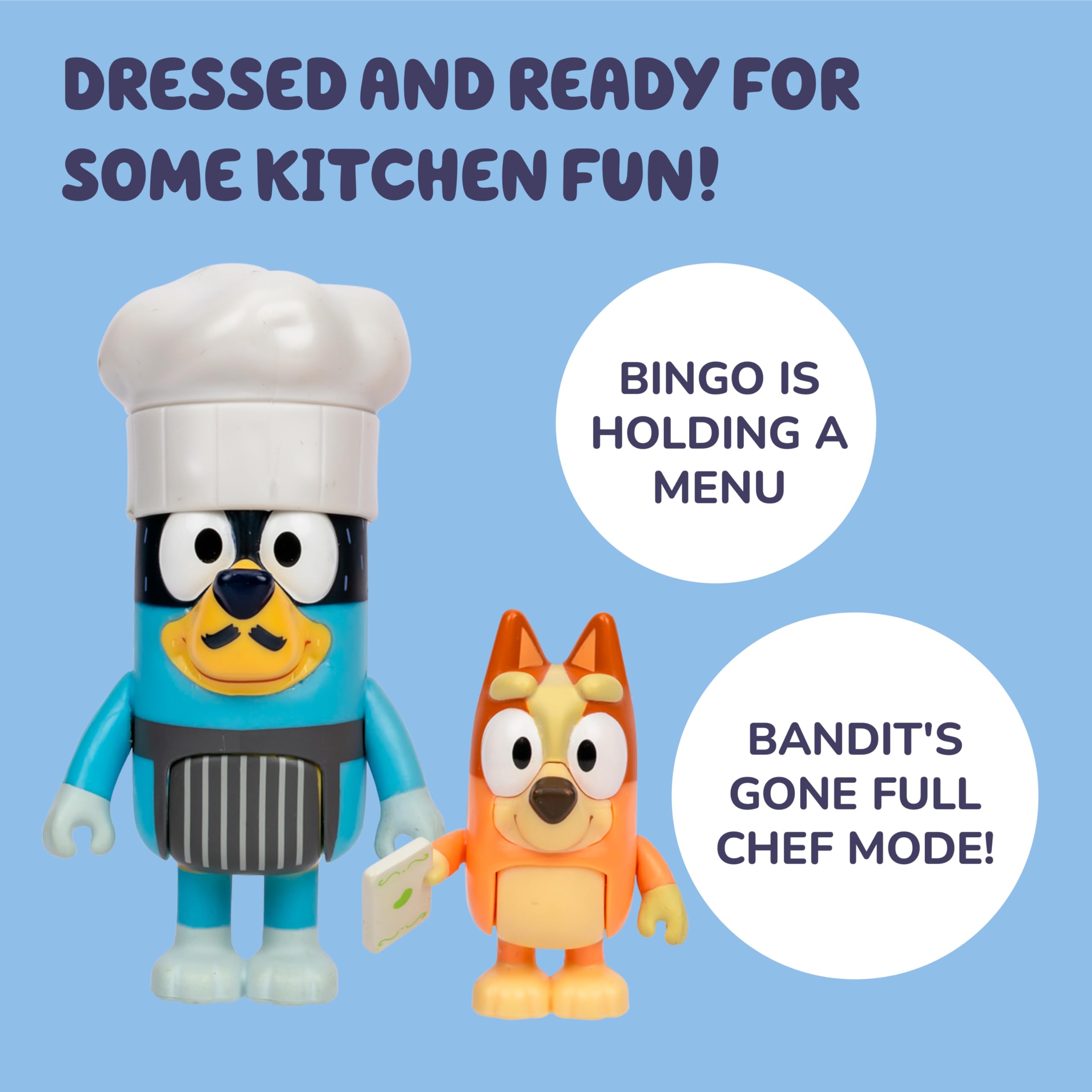 Bluey 4'lü Oyuncak Figür Oyun Seti, Let's Play Chef Pavlova Küçük Çocuk Heykelcik Oyuncak Seti, Şef Aksesuarlı, 3-5 Yaş Çocuklar için Poz Verilebilir Figürinler