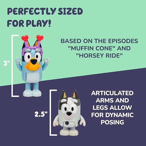 Bluey and Muffin 2'li Oyuncak Figür Oyun Seti, Bahar Zamanı Küçük Çocuk Heykelcik Oyuncak Seti, Giydirme Aksesuarlarıyla birlikte, 3-5 Yaş Çocuklar için Poz Verilebilir Bluey Figürinler