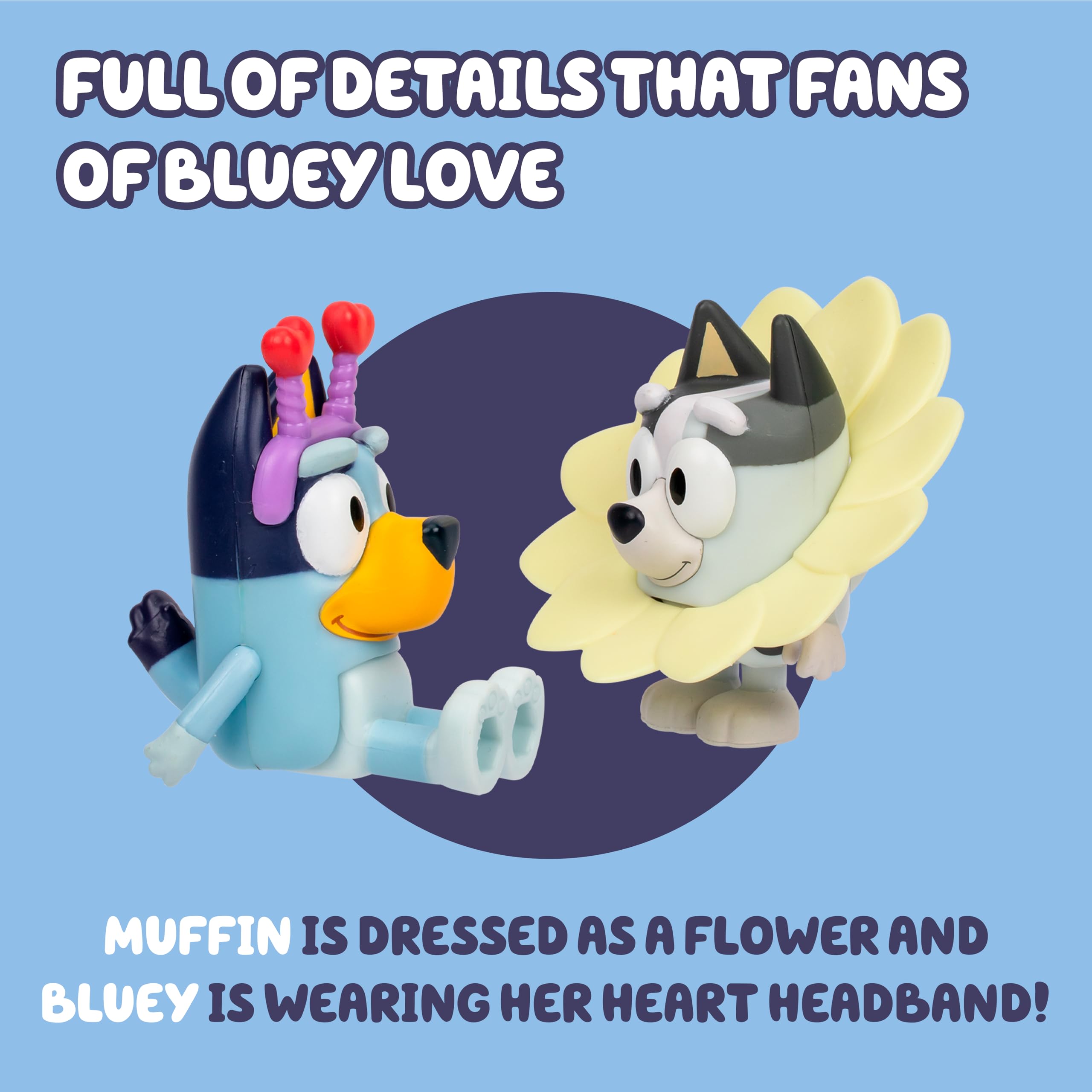 Bluey and Muffin 2'li Oyuncak Figür Oyun Seti, Bahar Zamanı Küçük Çocuk Heykelcik Oyuncak Seti, Giydirme Aksesuarlarıyla birlikte, 3-5 Yaş Çocuklar için Poz Verilebilir Bluey Figürinler