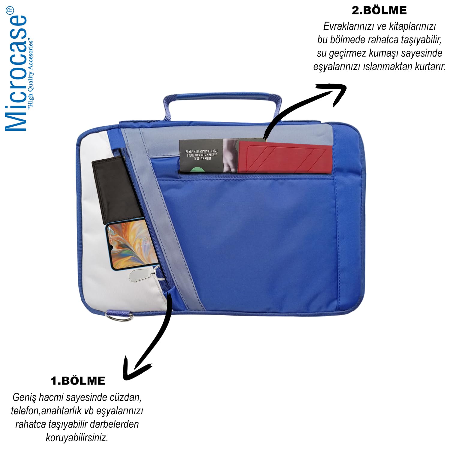 Microcase Huawei Matepad 12X 12 inch Tabletler için Omuz Askılı El Tutacaklı Universal Sleeve Taşıma Çantası AL4346 Lacivert Krem Gri