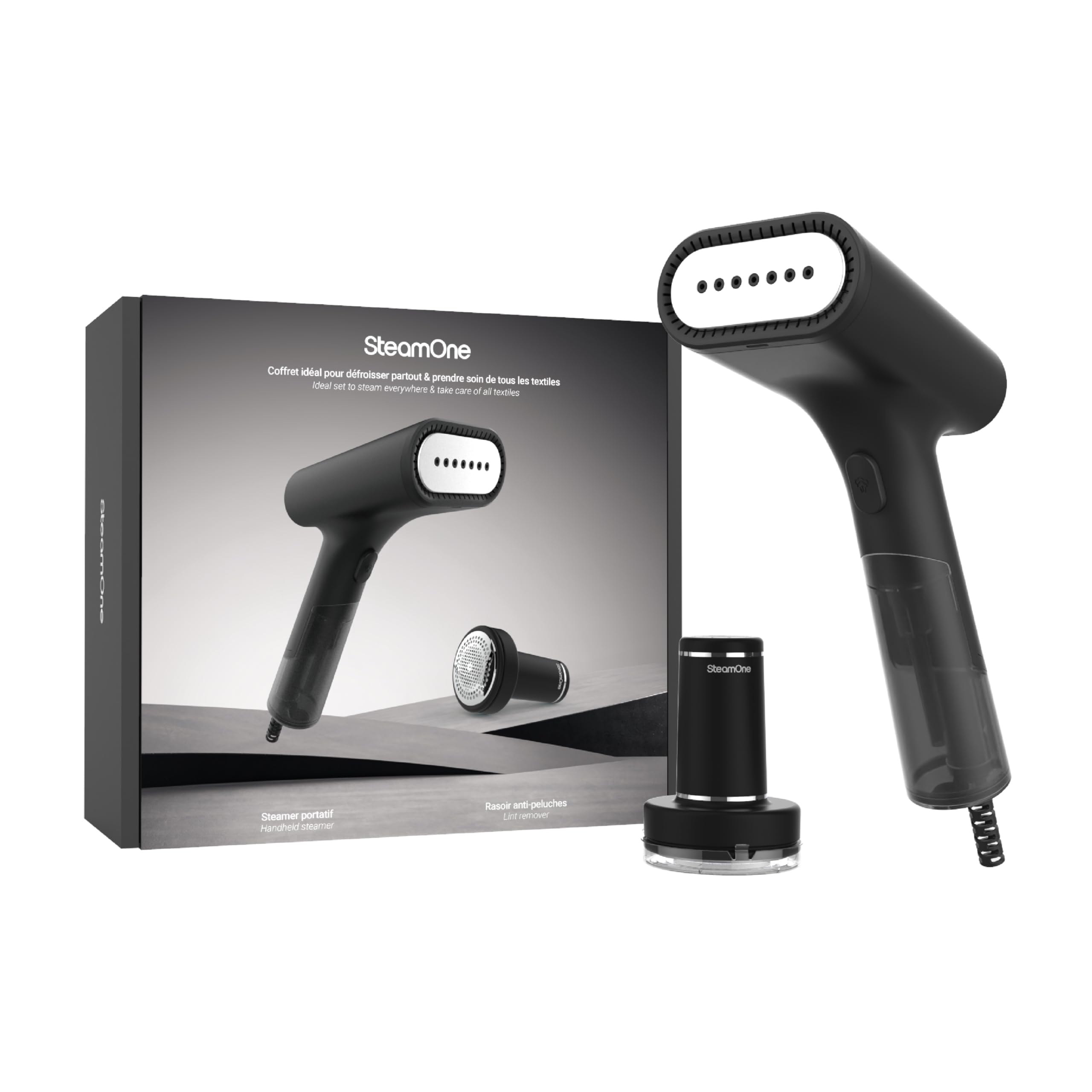 SteamOne Bundle DTC75B RP10 Buharlı Dikey Ütü ve Tüy Toplayıcı, Siyah