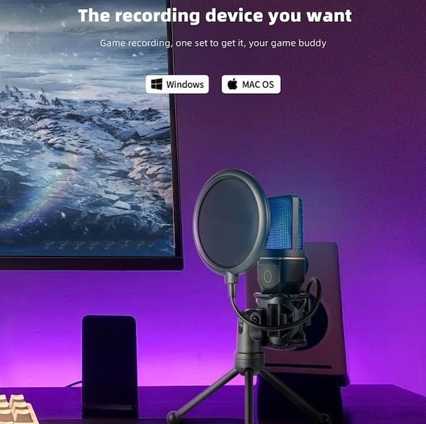 Coverzone RGB Kablosuz Bilgisayar Mikrofon 20-20kHz ANC Gürültü Engelleme Profesyonel Podcast Mikrofon Kiti Tak Çalıştır USB Pc Dizüstü Bilgisayar Için Vlog Canlı Yayın Yanmai SF-777W (SF-777W)