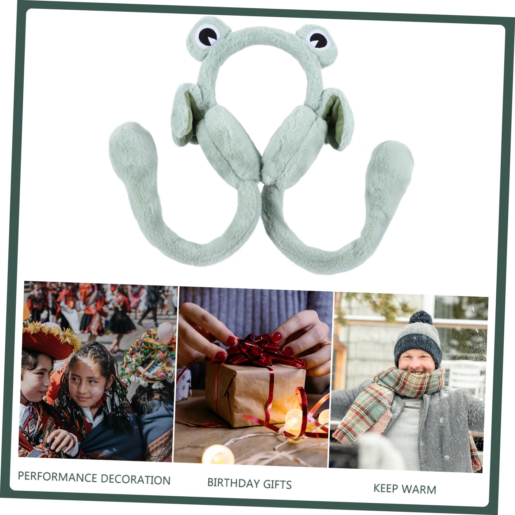 DEARMAMY 1 Bilgisayar Peluş Kulaklıklar ısıtıcılar Kurbağa Tavşan Kuyruğu Ve Kulakları Tavşanı Kulakları Tavşan Kulakları Peluş Kulaklıklar Kuyruk Suni Yün Green