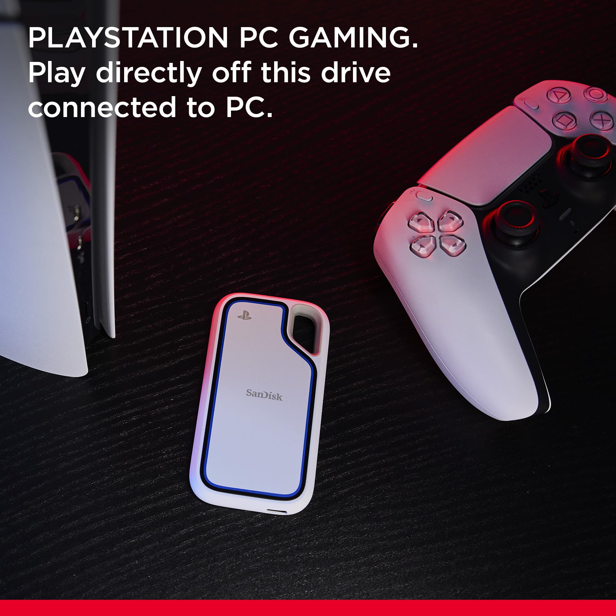 SanDisk Playstation 5 ve PC's 2TB için Extreme Portable SSD, NVMe-SSD Performans, 1000 MB/s'ye kadar okuma hızı, IP65 su ve toz koruması, düşme güvenliği, Discord Nitro 1 ay