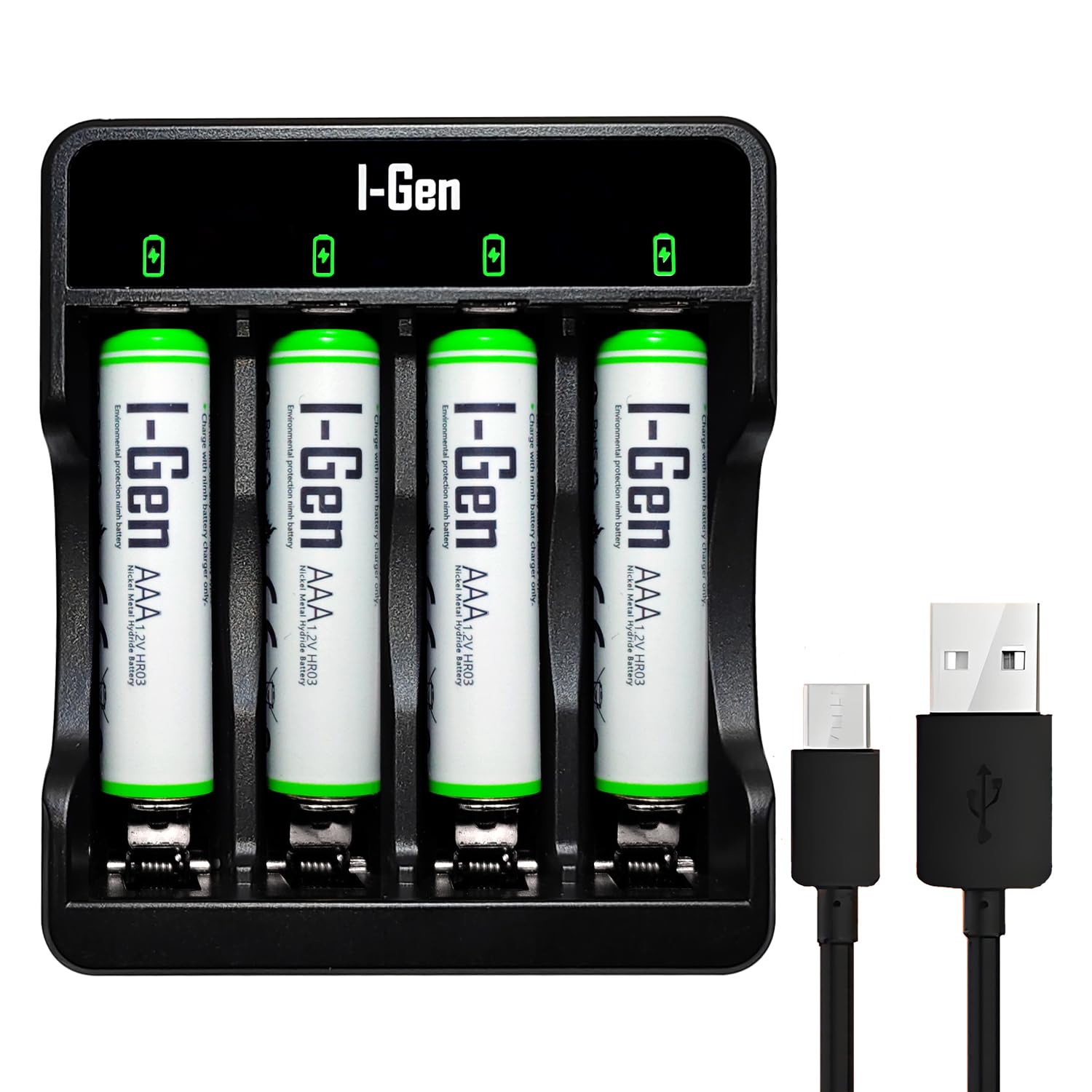 I-Gen G465 4'lü Pil Şarj Aleti + 4 Adet AAA 650 mAh Şarjlı İnce Kalem Pilli Set