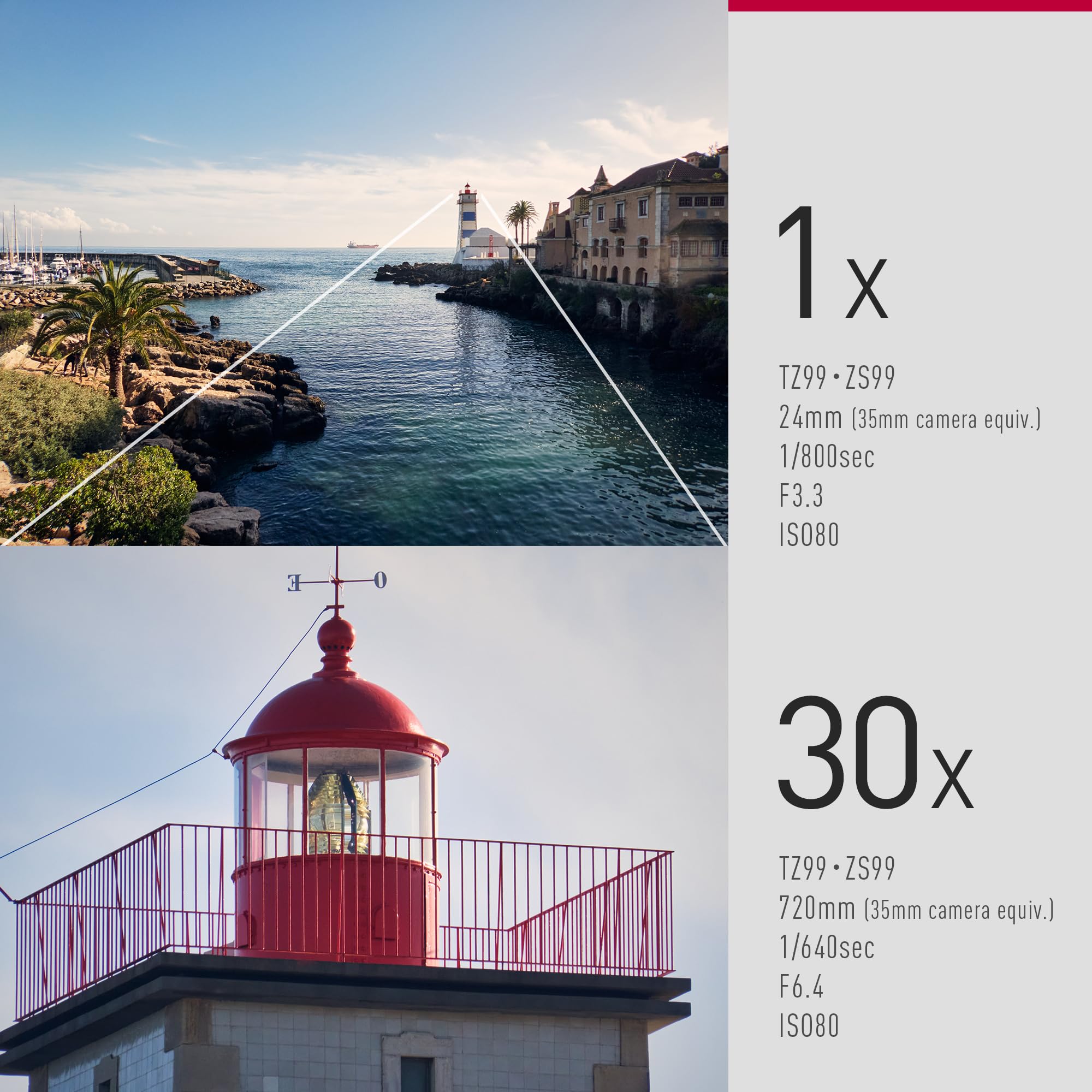 Panasonic LUMIX DC-TZ99E-S Kompakt Seyahat Zoom Kamera, Leica DC Lens, 30x Zoom, 24-720 mm, 20,3 MP, OIS, 4K 30p Video, 3 inç Katlanabilir Monitör, WiFi, Bluetooth, Gümüş