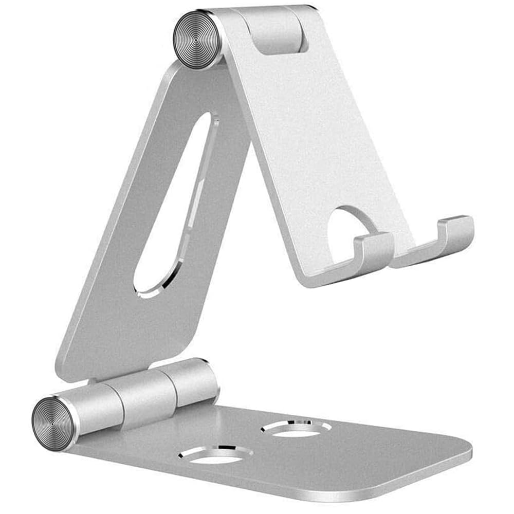 Coverzone Tok Alüminyum Stand Çok İşlevli Döner Tablet PC Akıllı Telefon Standı Mini Boy Masaüstü Stand Katlanabilir Cep Telefonu Evrensel Telefon Tutucu L9688 (Silver)