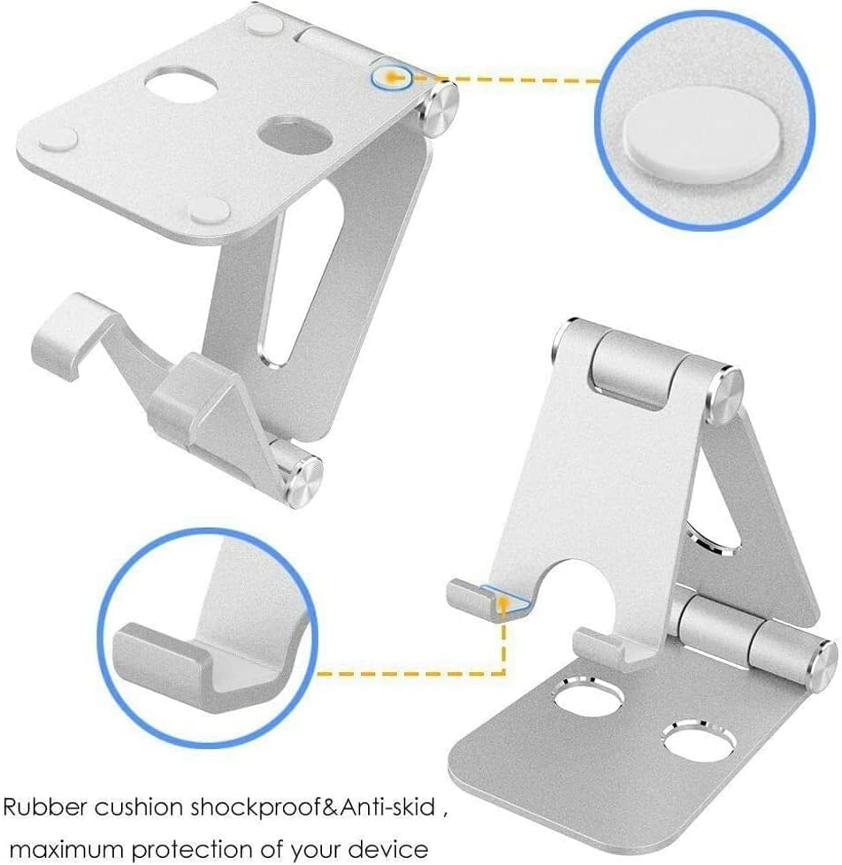 Coverzone Tok Alüminyum Stand Çok İşlevli Döner Tablet PC Akıllı Telefon Standı Mini Boy Masaüstü Stand Katlanabilir Cep Telefonu Evrensel Telefon Tutucu L9688 (Silver)