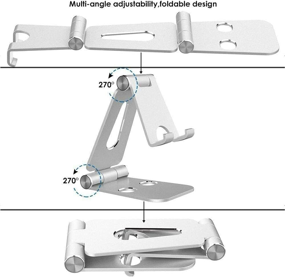 Coverzone Tok Alüminyum Stand Çok İşlevli Döner Tablet PC Akıllı Telefon Standı Mini Boy Masaüstü Stand Katlanabilir Cep Telefonu Evrensel Telefon Tutucu L9688 (Silver)