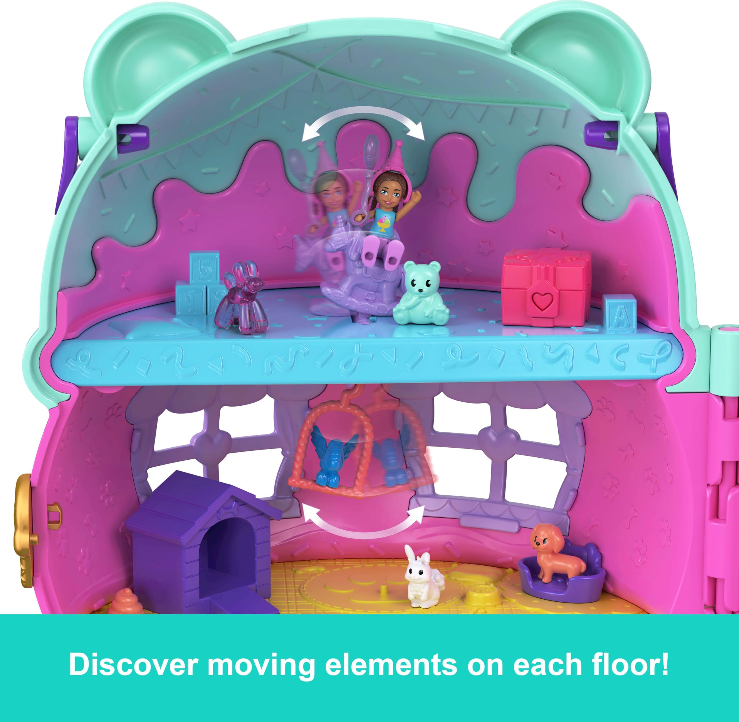 Polly Pocket mikro bebekler ve ayıcık temalı büyük Dondurma Evi oyun seti ve mobilya, yiyecek ve evcil hayvan dahil 25'ten fazla aksesuar, JFT91