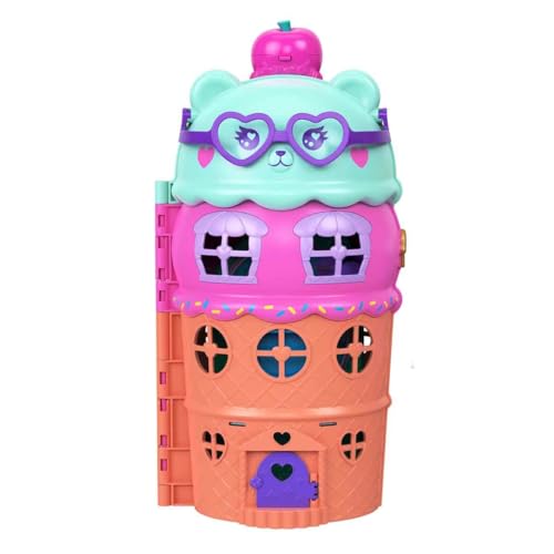 Polly Pocket mikro bebekler ve ayıcık temalı büyük Dondurma Evi oyun seti ve mobilya, yiyecek ve evcil hayvan dahil 25'ten fazla aksesuar, JFT91