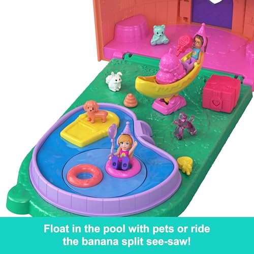 Polly Pocket mikro bebekler ve ayıcık temalı büyük Dondurma Evi oyun seti ve mobilya, yiyecek ve evcil hayvan dahil 25'ten fazla aksesuar, JFT91