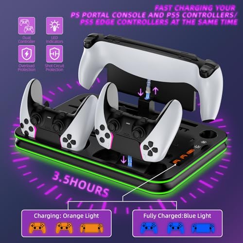 EJGAME PS5 Pro/Slim/PS5 Stand ve Soğutma İstasyonu, RGB Aydınlatma Kontrolörlü Şarj İstasyonu, Playstation 5 Konsolu için, PS Portal Şarj Yuvası, 3 Seviyeli Soğutma Fanlı PS5 Pro Aksesuarları (Siyah)