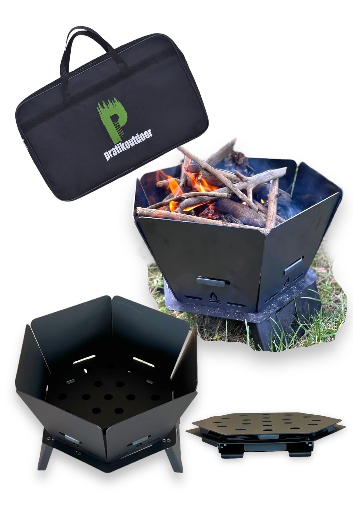pratikoutdoor Altıgen Ateş Çukuru, Tam Katlanır Pratik Şömine Çantalı