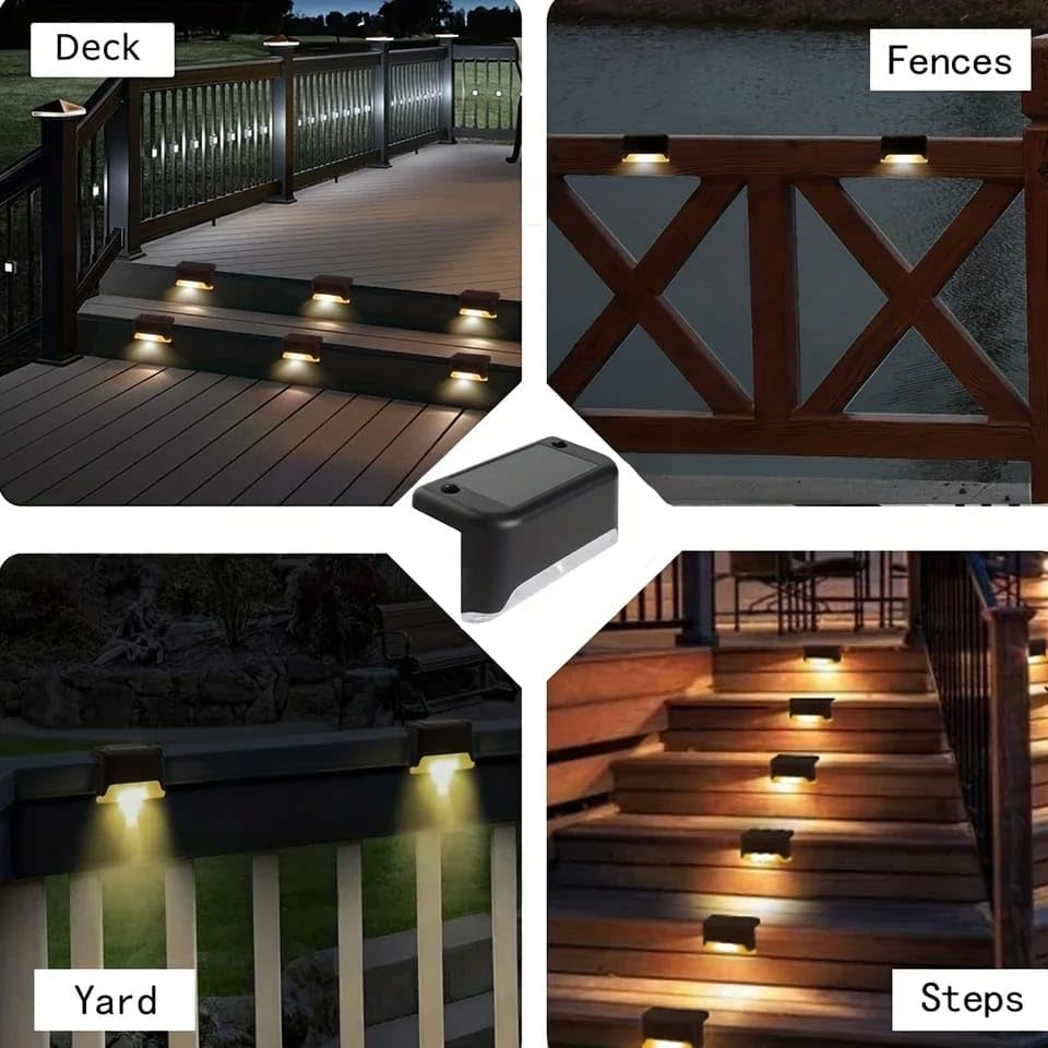 ADAPTOLL Güneş Enerjili Basamak Işıkları Led Solar Güneş Enerjili, Merdiven, Veranda, Bahçe, Balkon ve Çit Lambası, Köşebent, Yollar vb. Su Geçirmez Water Proof Solar Lamba Gün Işığı (Siyah, 4 Adet)