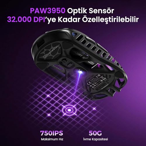 GravaStar Mercury X Pro Kablosuz Oyun Faresi - 32.000 DPI PAW 3950 Sensör, 8.000Hz Yoklama Hızı, Mag