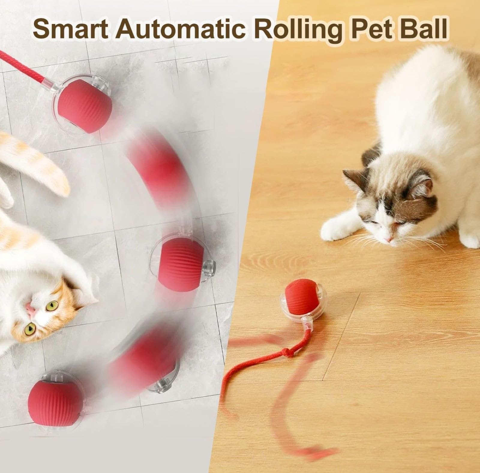 Busstier Akıllı Kedi Oyuncağı, Otomatik Yuvarlanan İnteraktif Top, Hareketli Kuyruk, USB Şarjlı, LED Işıklı, 3 Oyun Modu, Evcil Hayvanlar İçin Eğlenceli Oyuncak