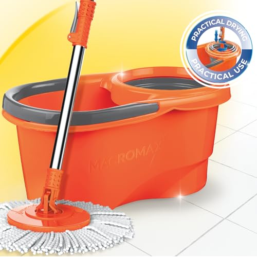 Macro Max Focus Otomatik Temizlik Seti, Pedalsız Döner Sıkmalı 360 Başlıklı Mikrofiber Paspas