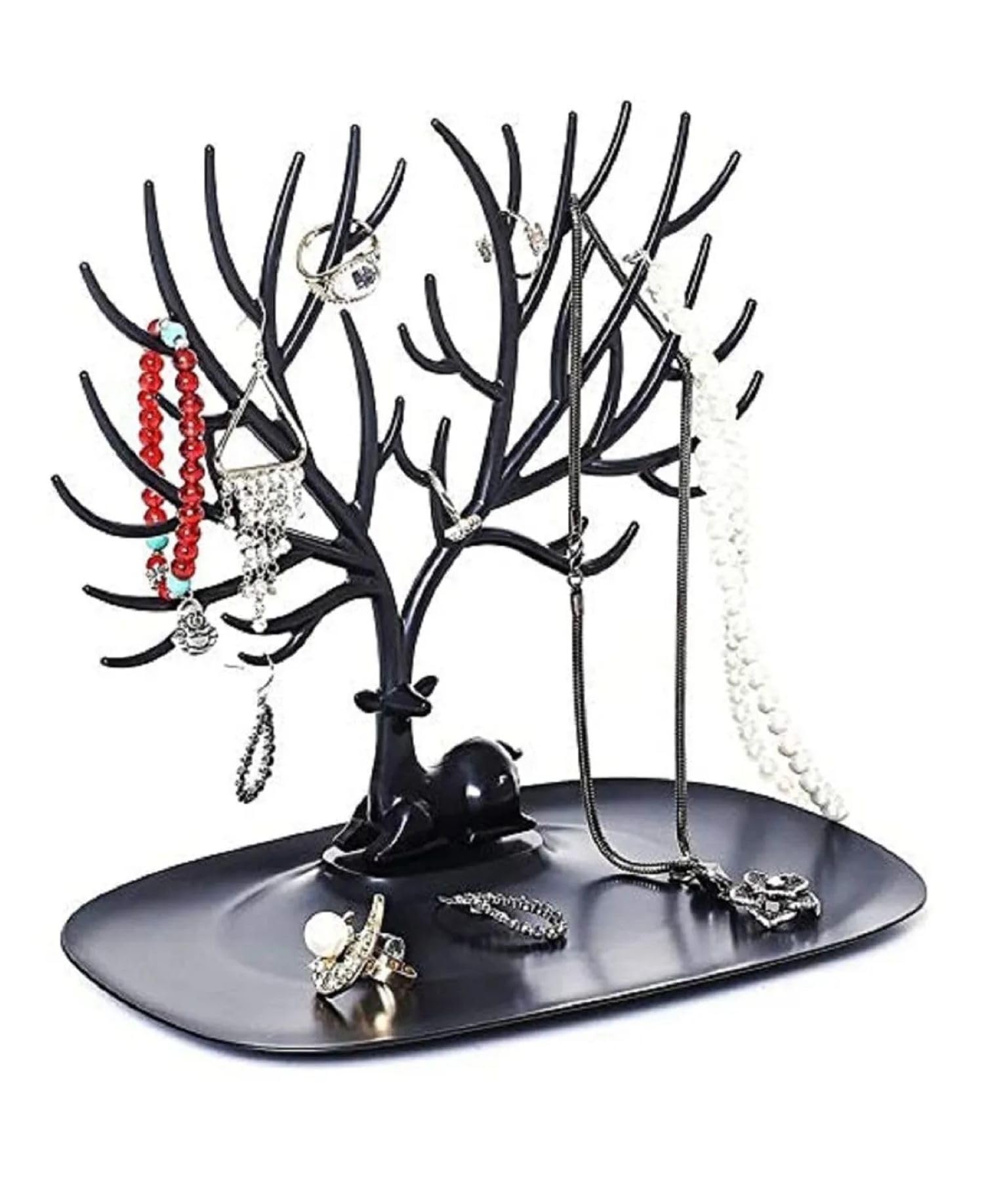 Busstier Geyik Tasarımlı Takı Standı, Yüzük, Küpe, Kolye Askılığı, Şık Mücevher Organizer, Estetik ve Dayanıklı Tasarım (Siyah)