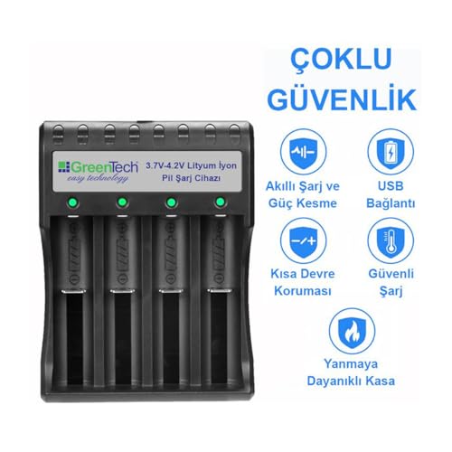 Greentech 3.7 – 4.2 Lityum İyon Pil Şarj Cihazı (Dört Yuvalı) / GT-BC05
