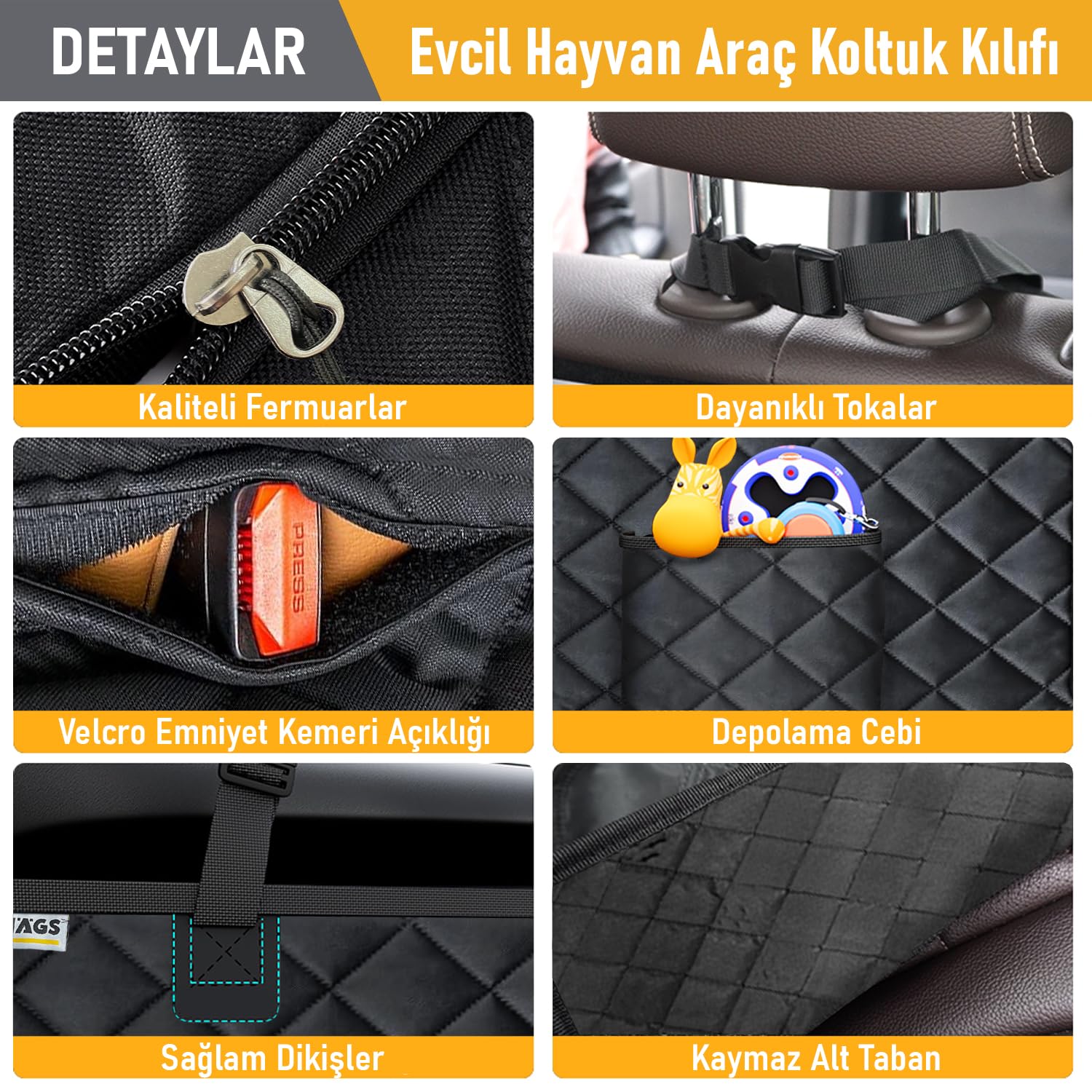 Haegs Evcil Hayvan için Araba Koltuk Kılıfı, Oto Köpek Koltuk Örtüsü, Su Geçirmez Hamak 600D Ağır Hizmet Tipi Çizilmeye Dayanıklı Kaymaz Bagaj Köpek Örtüsü Araba Pickup ve SUV`lar için- Gri