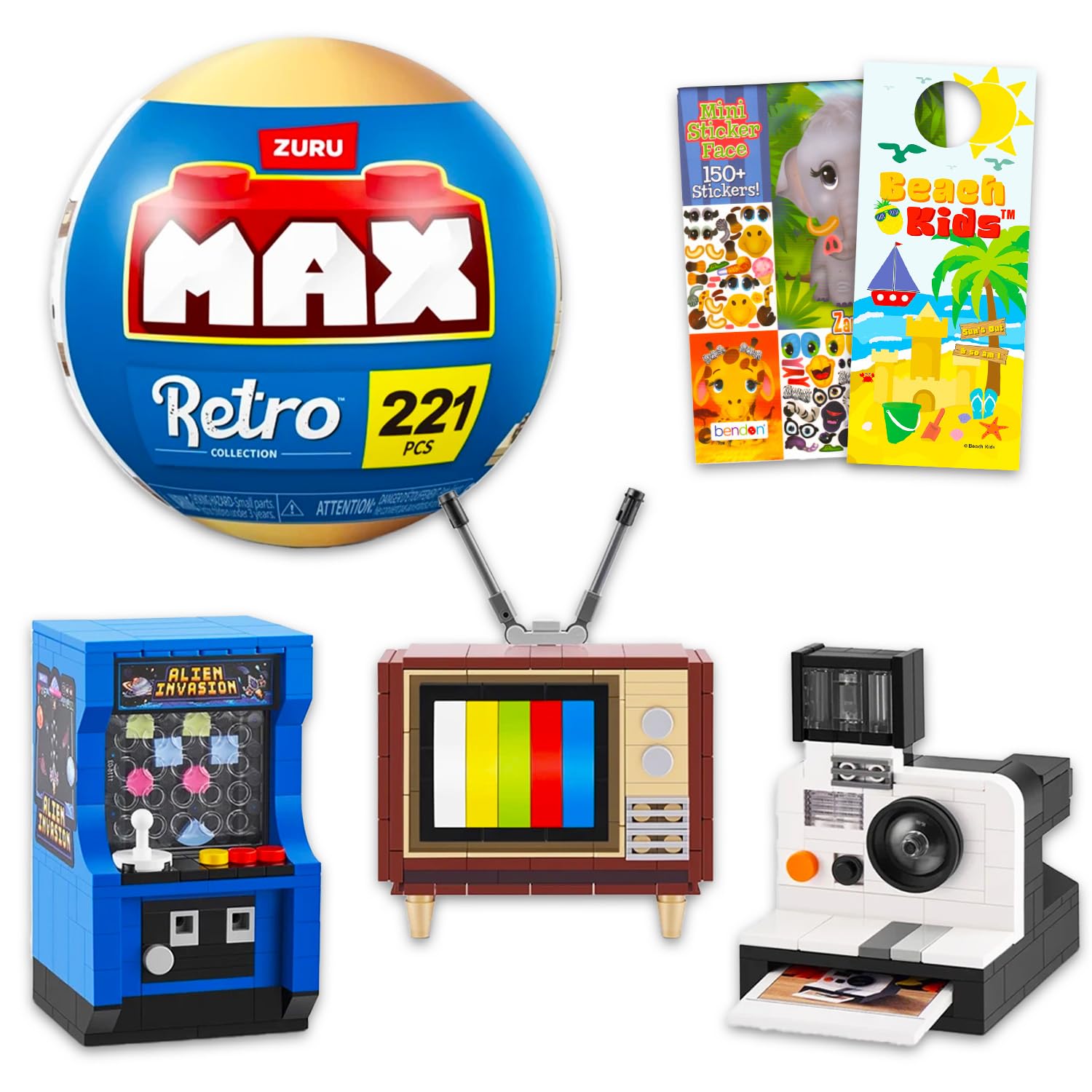 Zuru Çocuklar için Max Retro Yapı Seti - Zuru Max Retro Tuğla Kör Top Plus Çıkartmaları ve Daha Fazlası ile Paket | Zuru Max Retro Koleksiyon Tuğla Yapı Seti