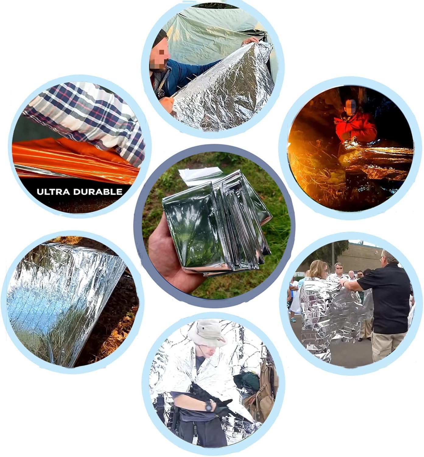 Kyrotech Acil Durum Battaniyesi, Folyo Battaniye Isı Sağkalım Yansıtıcı Termal Battaniye, Hayatta Kalma Battaniyeleri Gümüş, Kamp, Yürüyüş, Açık Hava, Hayatta Kalma, Deprem, İlk Yardım, 130 x 210 cm