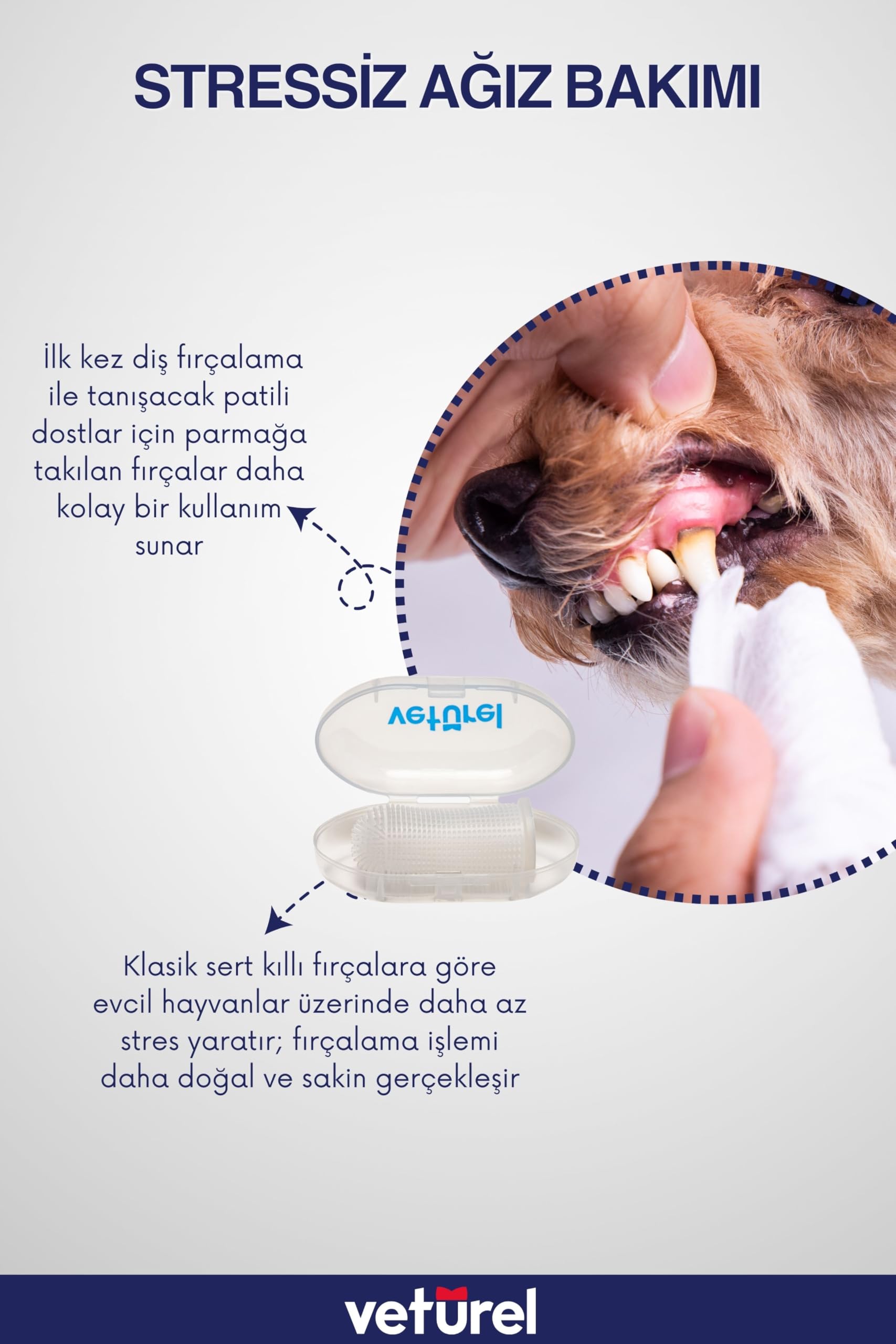 Köpek Diş Fırçası 360 Yumuşak Parmak Fırça Gıda Silikon Fırça Plak Tartar Hijyenik Saklama Kutulu