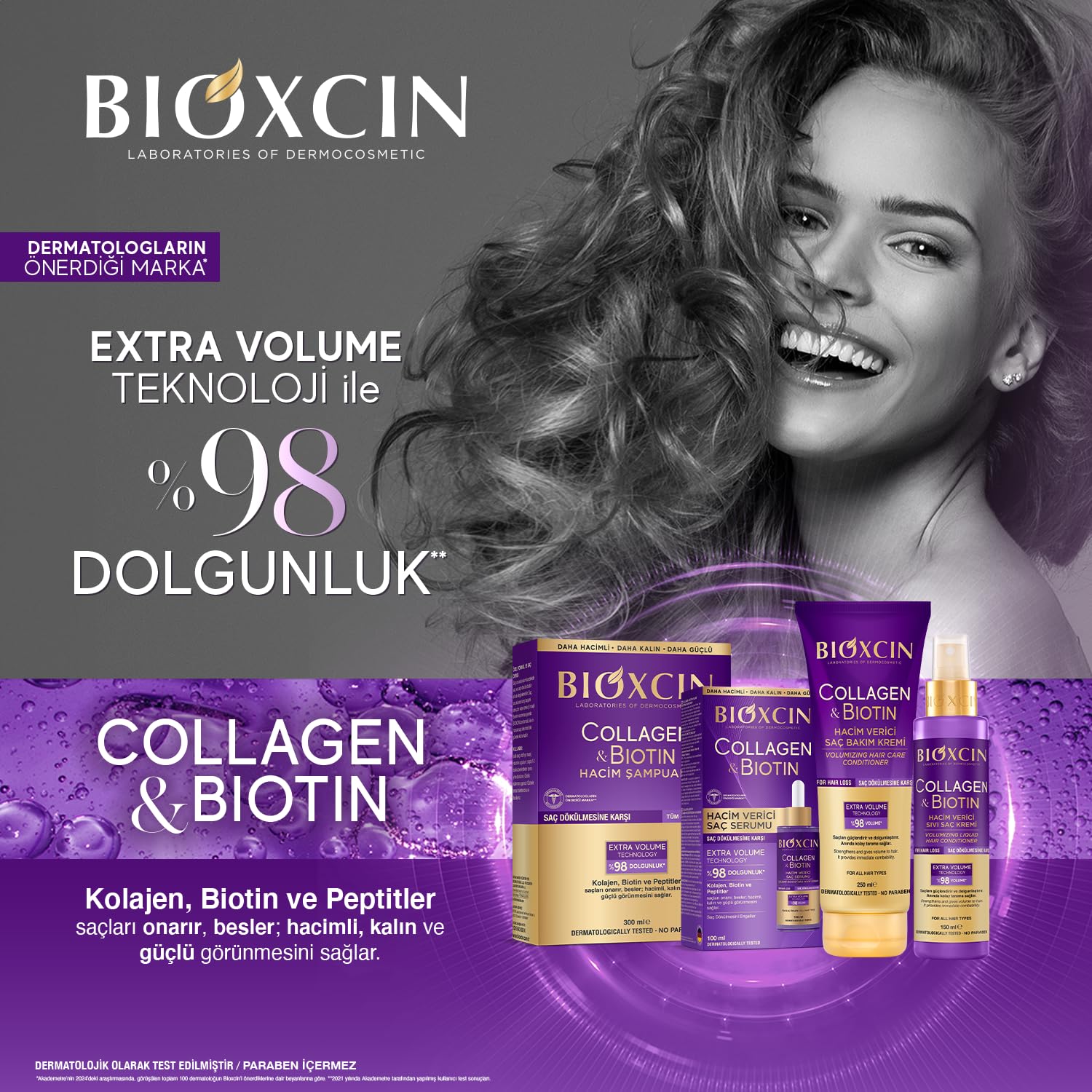 Bioxcin Collagen & Biotin Hacim Veren Sıvı Saç Kremi 150 ml – İnce Telli ve Hacimsiz Saçlar İçin Dolgunlaştırıcı ve Nemlendirici Bakım Spreyi