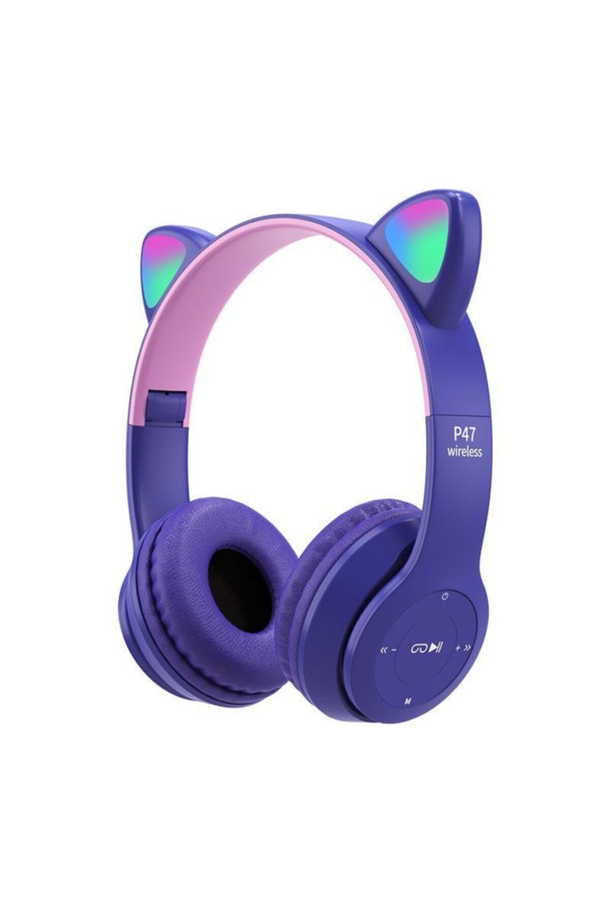 Teknosepetim Kedi Kulaklı Kız Çocuk Için Işıklı Mikrofonlu Kablosuz Katlanabilir Bluetooth Kedili Kulaklık