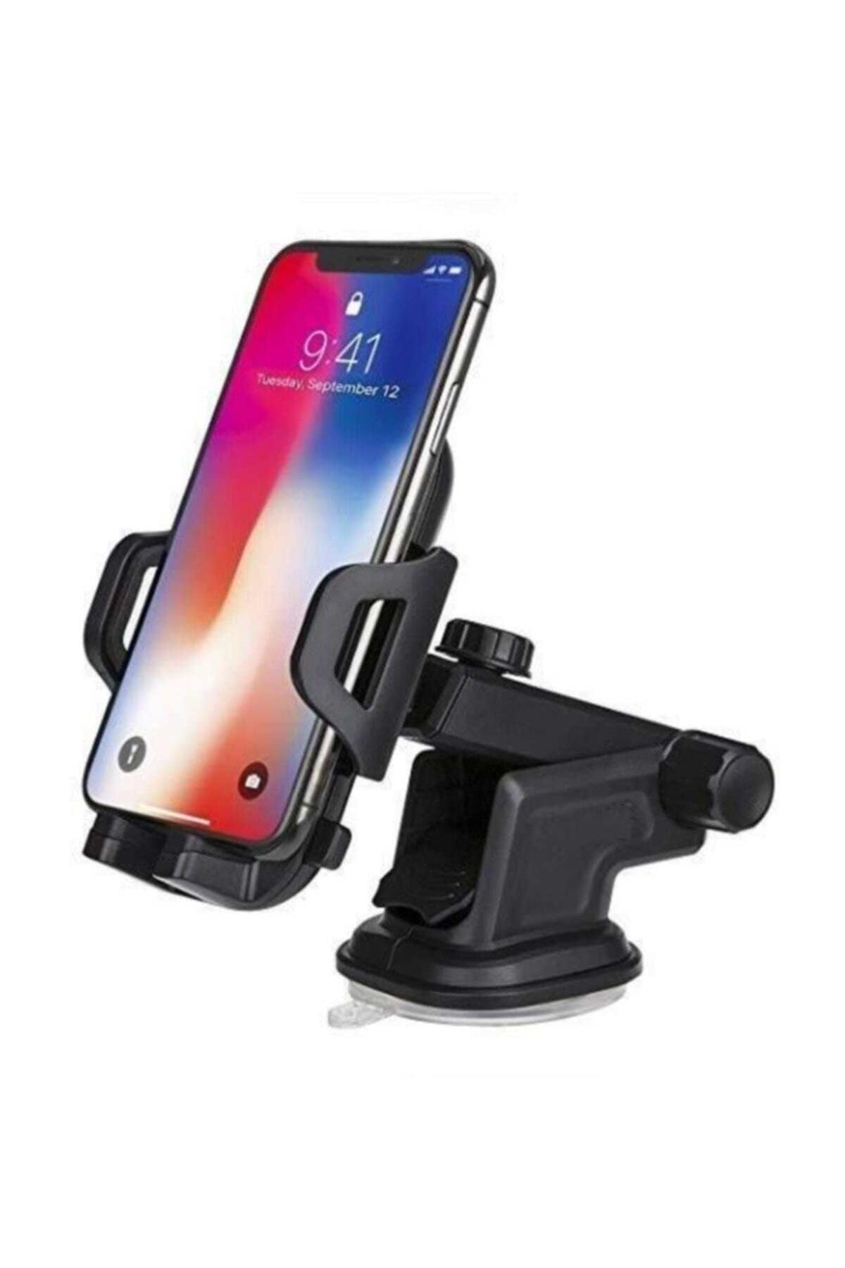 Teknosepetim Uzayan Ayarlanabilen Başlıklı Universal Vakumlu Telefon Tutucu Otomobil Araç Oto Siyah