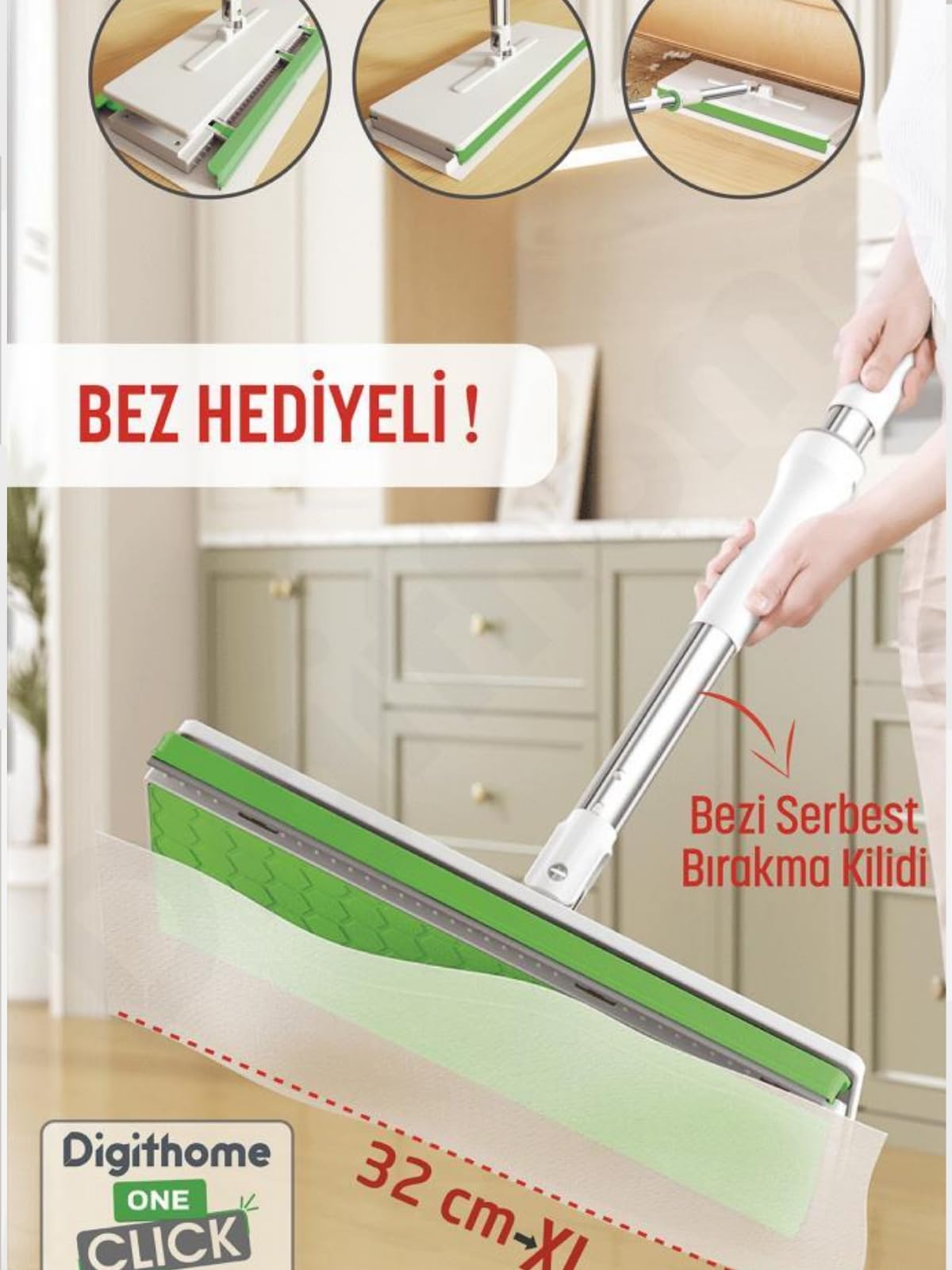 Digithome One Click Akıllı Mop Paleti XL 32cm Tembel Mop El Değmeden Islak Havlu Ve Bez Kullan At Otomatik DGT-101