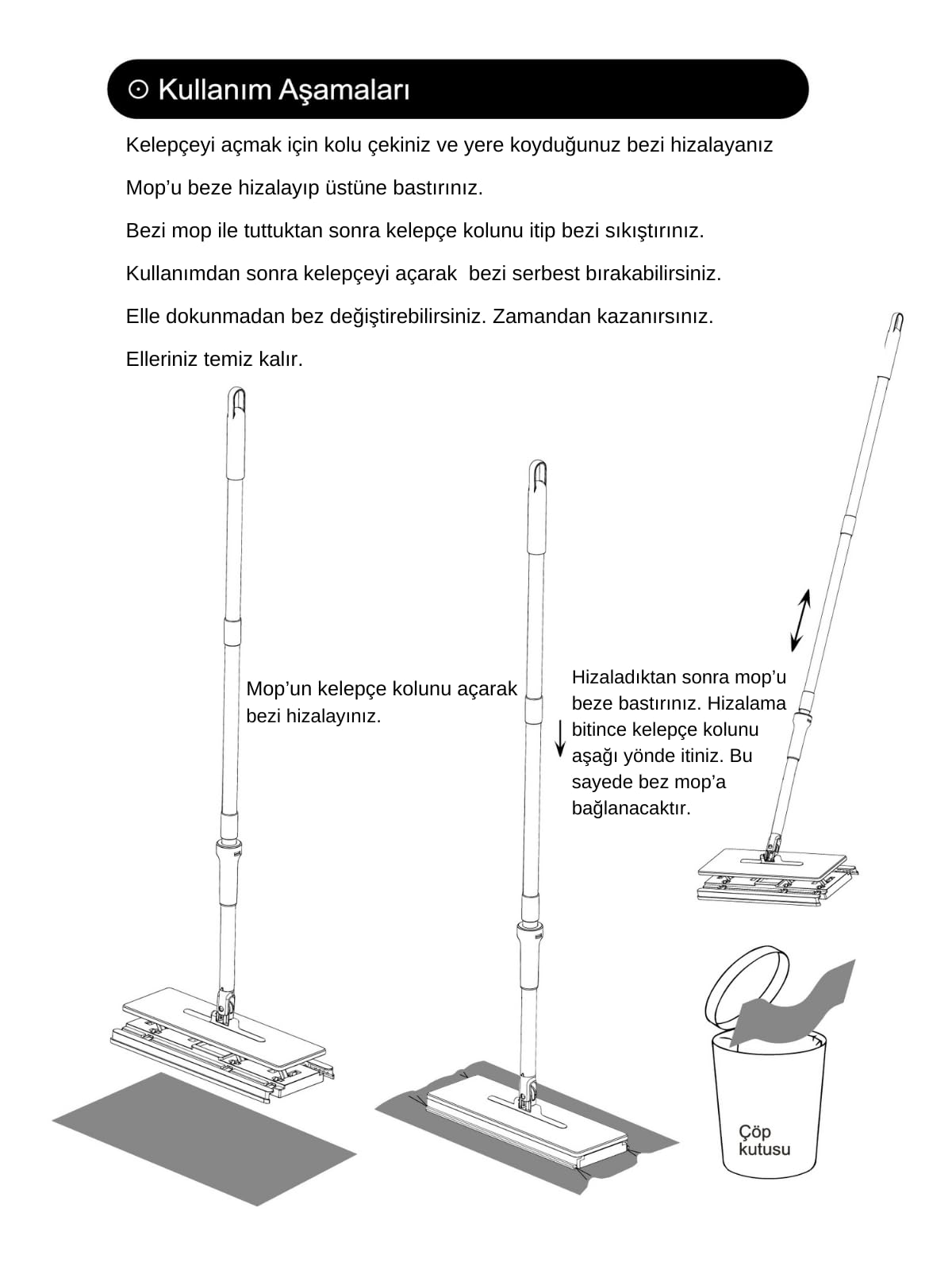Digithome One Click Akıllı Mop Paleti XL 32cm Tembel Mop El Değmeden Islak Havlu Ve Bez Kullan At Otomatik DGT-101